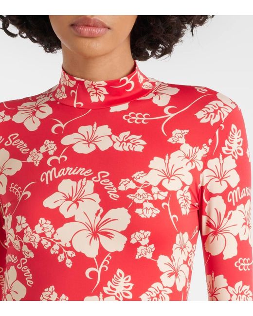 MARINE SERRE Red Second Skin Printed Jersey Top