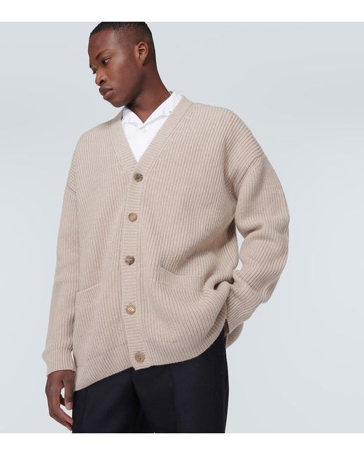 Prada Natural Oversized Ribbed-Knit Cashmere Cardigan for men