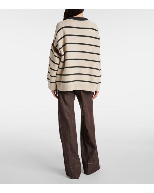 Brunello Cucinelli Natural Striped Cotton Sweater
