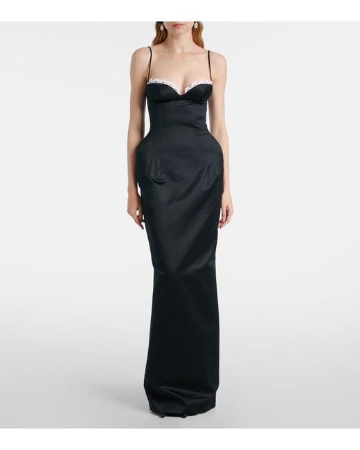 Magda Butrym Black Crochet-Trimmed Satin Bustier Gown