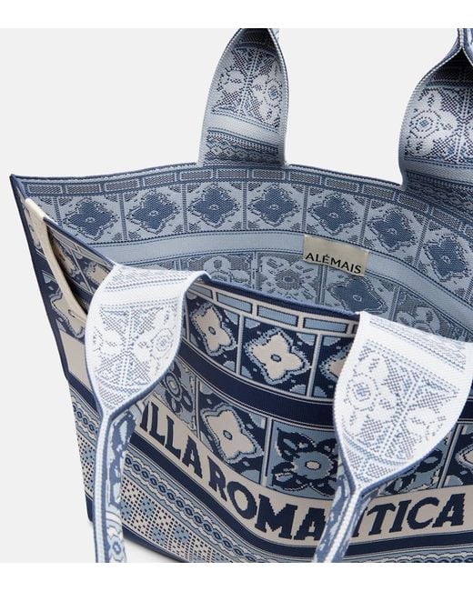 ALÉMAIS Blue Villa Romantica Maxi Jacquard Tote Bag