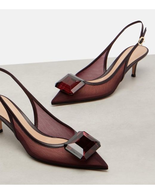 Gianvito Rossi Brown 55 Leather-Trimmed Mesh Slingback Pumps