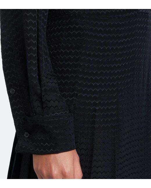 Fendi Black Chevron Jacquard Pleated Silk Midi Dress