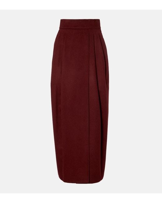 Max Mara Red Zattera Wool Pencil Skirt