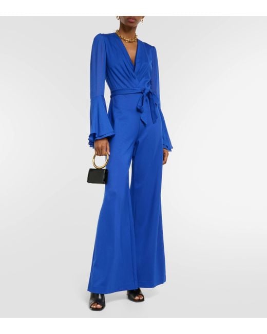 Diane von Furstenberg Blue Shing Jersey Wide-leg Jumpsuit