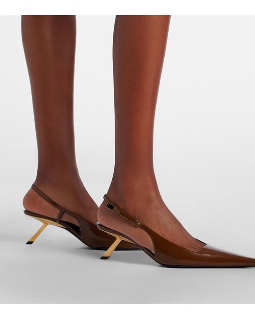 Saint Laurent Brown Lee Leather Slingback Pumps