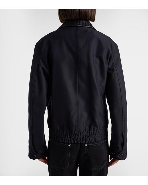 Bottega Veneta Black Intrecciato Leather-Trimmed Canvas Jacket