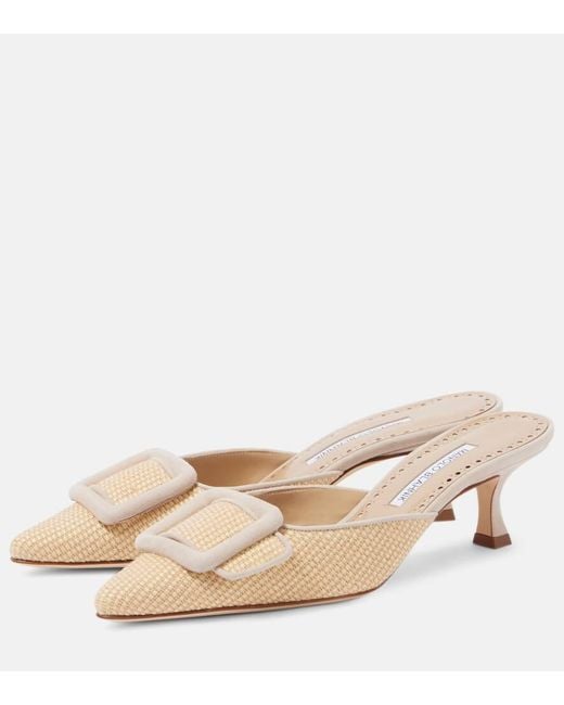 Manolo Blahnik Natural Maysale 50 Raffia Mules
