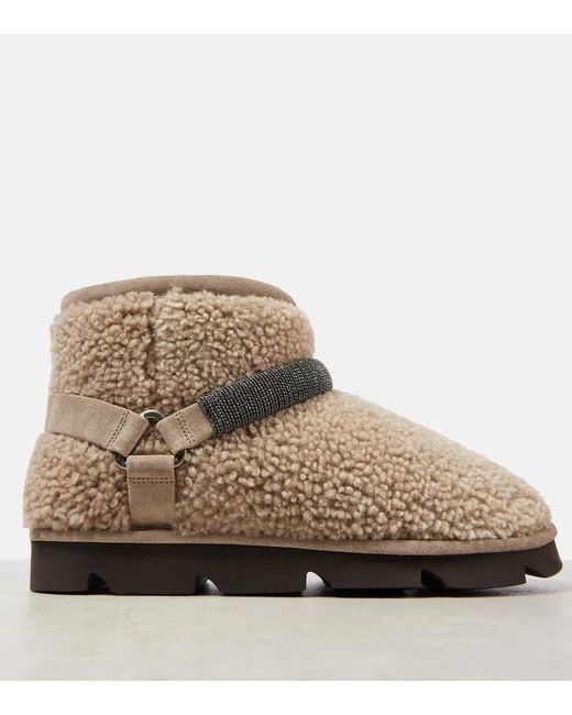 Brunello Cucinelli Natural Monili Beads Shearling Snow Boots