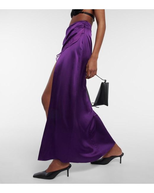 DIDU Purple Asymmetric Silk Satin Maxi Skirt