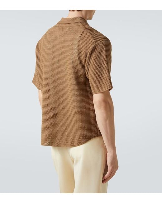Auralee Brown Knitted Cotton Mesh Shirt for men