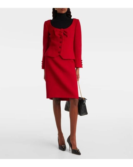Valentino Red Bow-Detail Cropped Wool-Blend Tweed Jacket