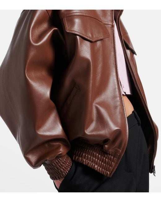 Balenciaga Brown Cropped Oversized Leather Jacket