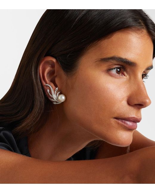 YEPREM White Pearlescent 18Kt Earrings With Diamonds And Pearls