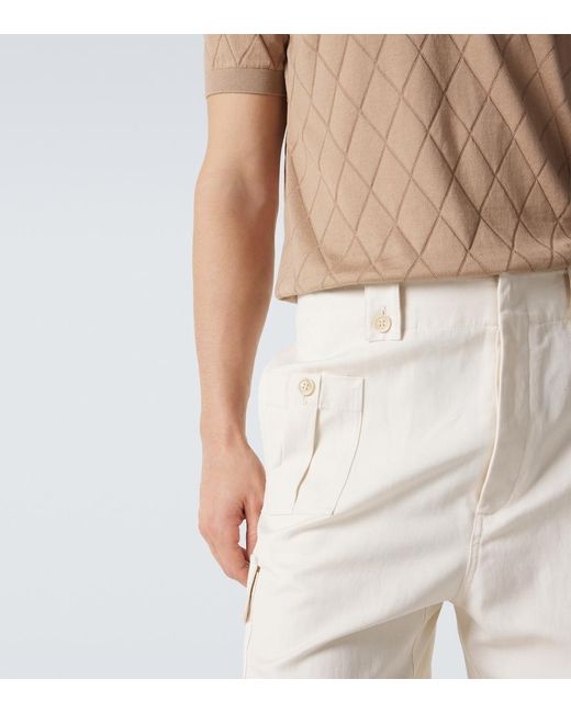 Brunello Cucinelli Natural Cotton And Linen Canvas Cargo Shorts for men