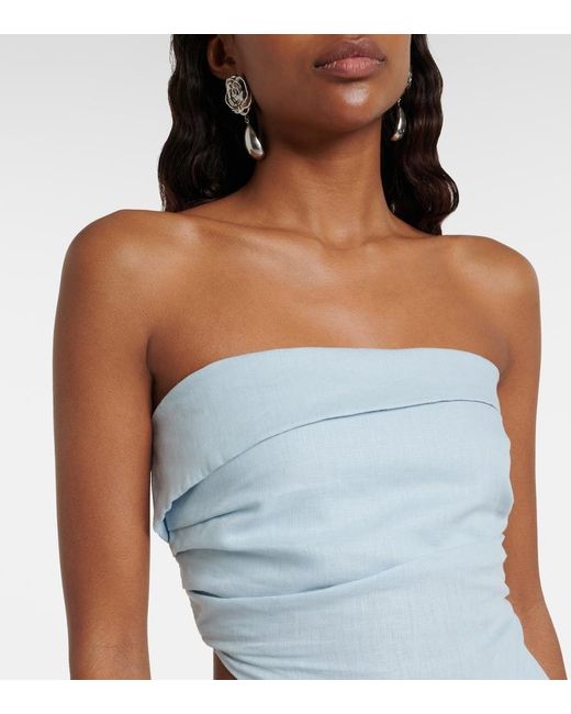 Faithfull The Brand Blue Antibes Shirred Linen Crop Top