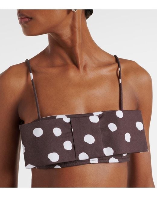 Adriana Degreas Brown Bow-Detail Polka-Dot Cotton-Blend Bandeau Top