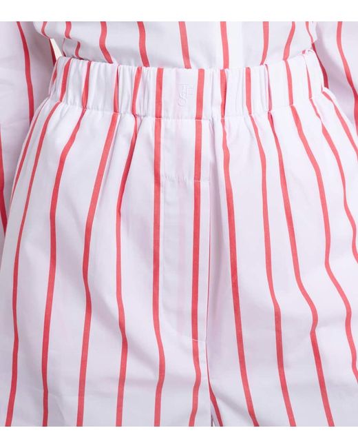 Frankie Shop Red Lui Striped Cotton Poplin Shorts