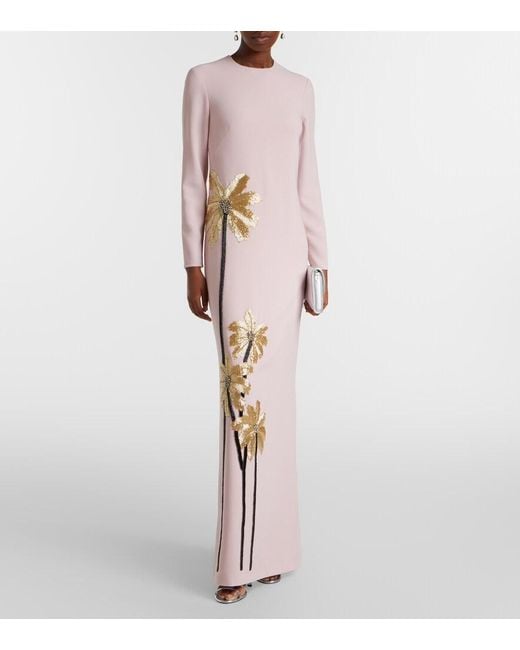 Costarellos Pink Nevina Crystal-Embellished Crepe Gown