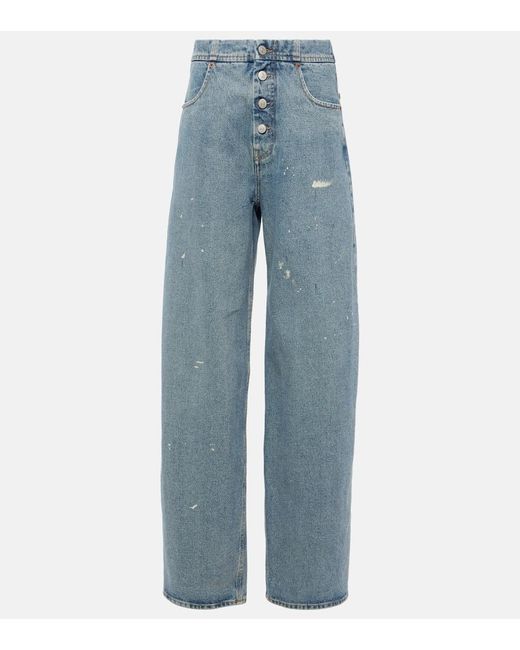 MM6 by Maison Martin Margiela Blue Distressed High-rise Straight Jeans