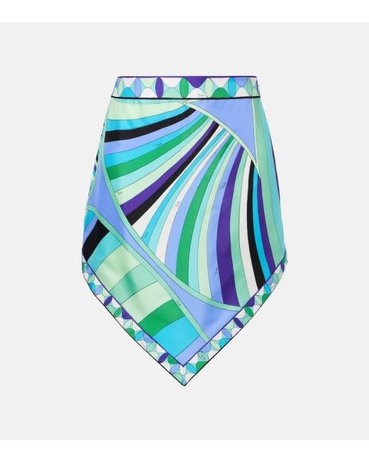 Emilio Pucci Blue Iride Printed Silk Mini Skirt