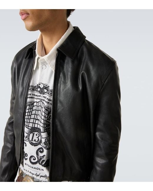 Acne Black Leather Biker Jacket for men