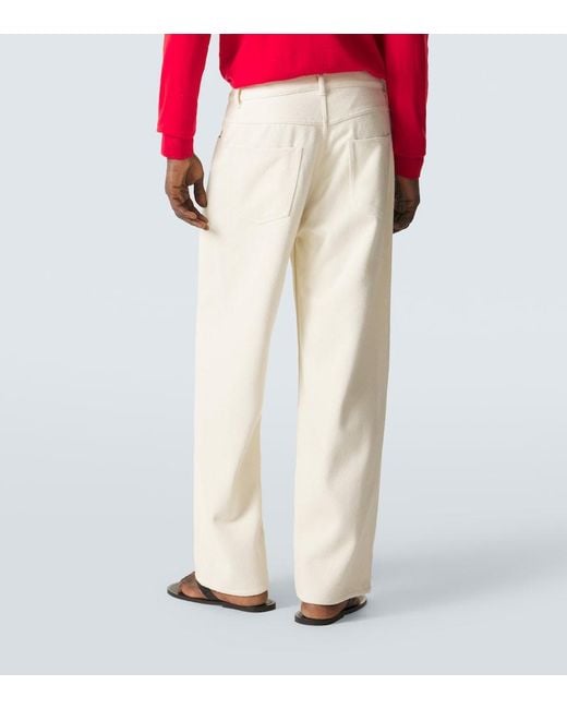Auralee White Silk Denim Wide-Leg Pants for men