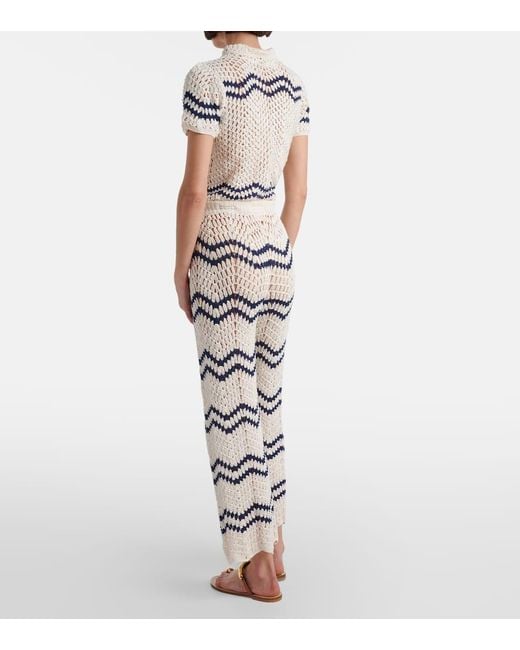 Anna Kosturova White Nautical Crochet Cotton Wide-Leg Pants