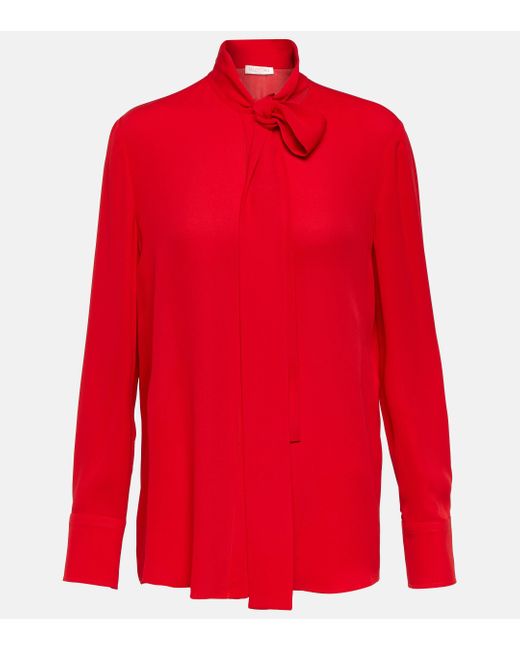 Valentino Red Bow-detail Silk Blouse