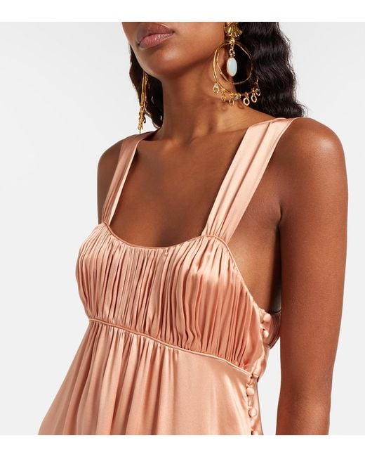 Chloé Pink Ruched Silk Satin Maxi Dress
