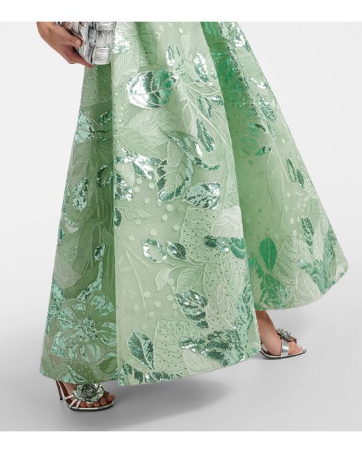 Elie Saab Green Sequin-embellished Embroidered Tulle Midi Dress