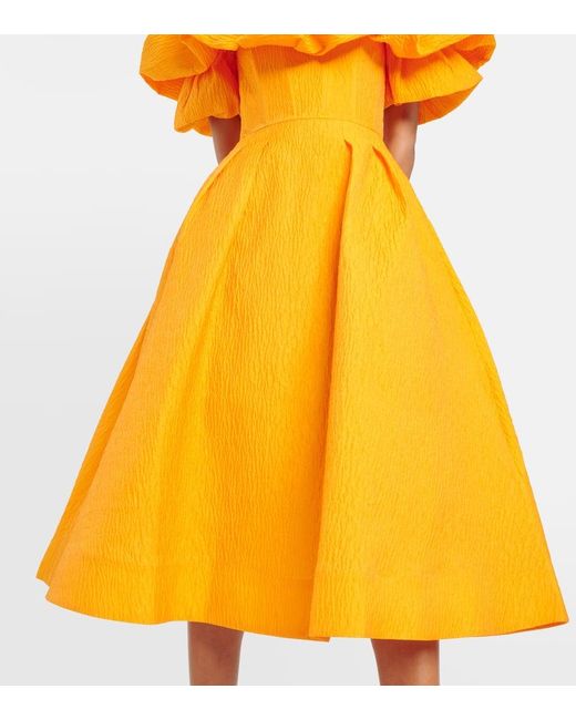 Rebecca Vallance Yellow Aurora Off-shoulder Pleated Midi Dress