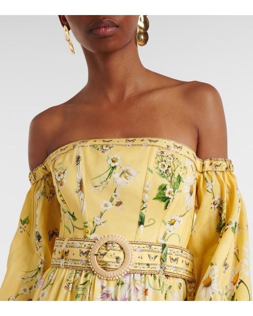 Camilla Yellow Floral Linen And Silk Corset Dress