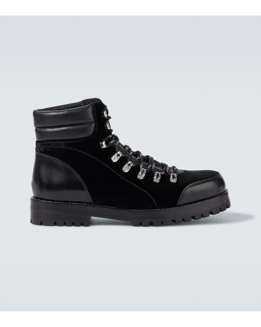 Manolo Blahnik Black Janka Leather-Trimmed Velvet Lace-Up Boots for men