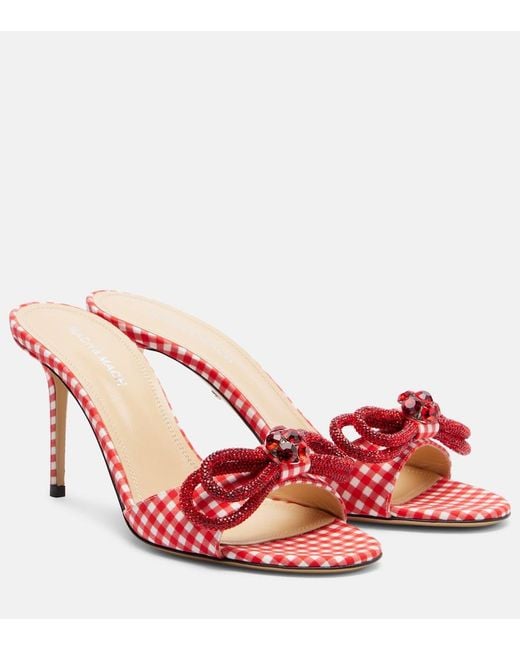 Mach & Mach Red Double Bow 85 Gingham Mules