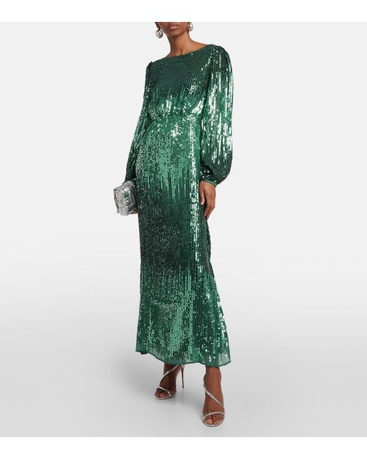 Rixo Green Coco Sequined Maxi Dress