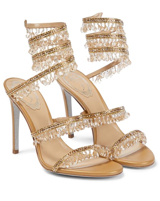Rene Caovilla Chandelier Embellished Satin Sandals in Metallic | Lyst