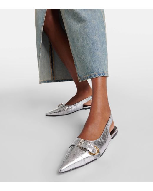 Givenchy White Voyou Silver Slingback Flats