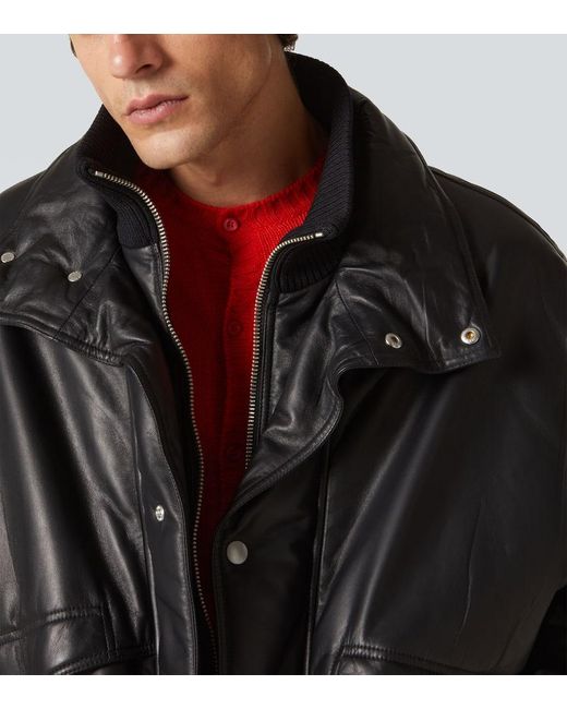 Prada Black Oversized Padded Leather Bomber Jacket for men