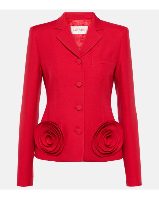 Blazer en Crepe Couture a fleurs Valentino en coloris Red