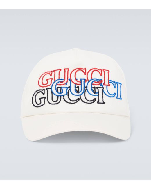 Gucci White Logo Embroidered Cotton Baseball Cap for men