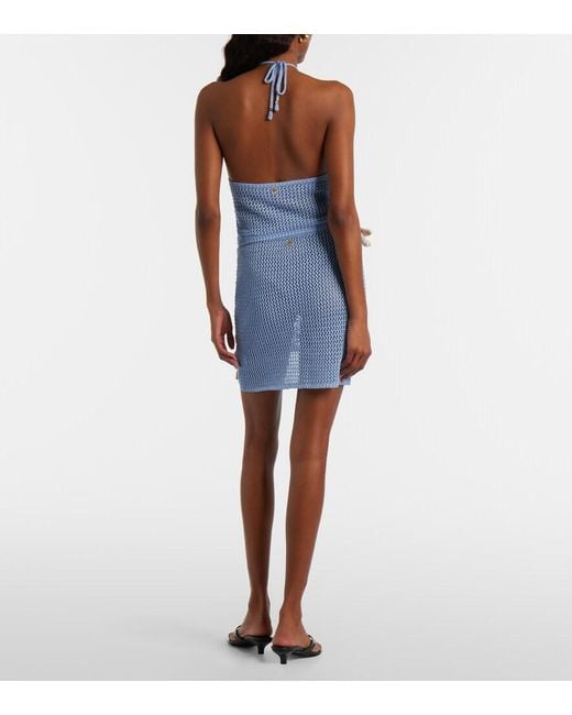 Bananhot Blue Cori Open-Knit Lame Miniskirt