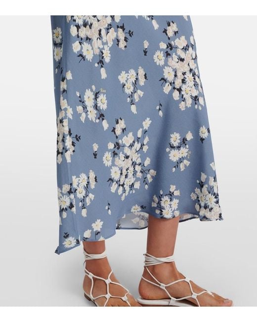 Rixo Blue Cathy Floral Crepe Midi Dress