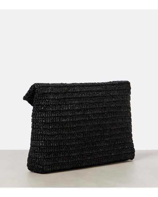 Saint Laurent Black Cassandre Large Raffia Pouch