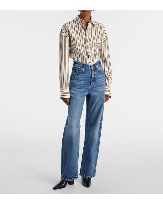 Jeans A Gamba Larga V-Waist di Saint Laurent in Blue