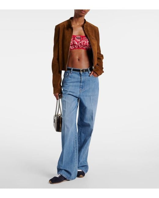 Top Bandeau De Popelin De Algodon Y Lino Miu Miu de color Red