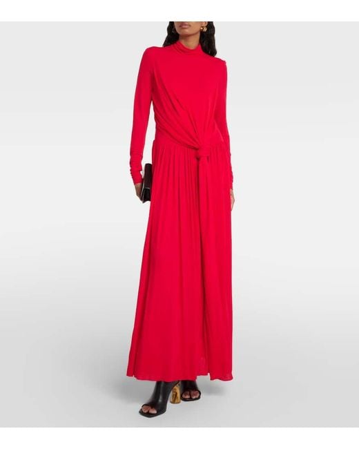Proenza Schouler Red Meret Draped Crepe Jersey Maxi Dress
