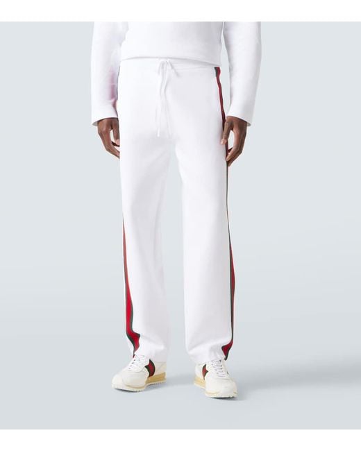 Gucci Blue Web Stripe Cotton-Blend Pants for men