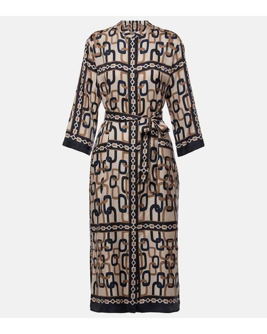Max Mara Blue Falesia Printed Twill Midi Dress
