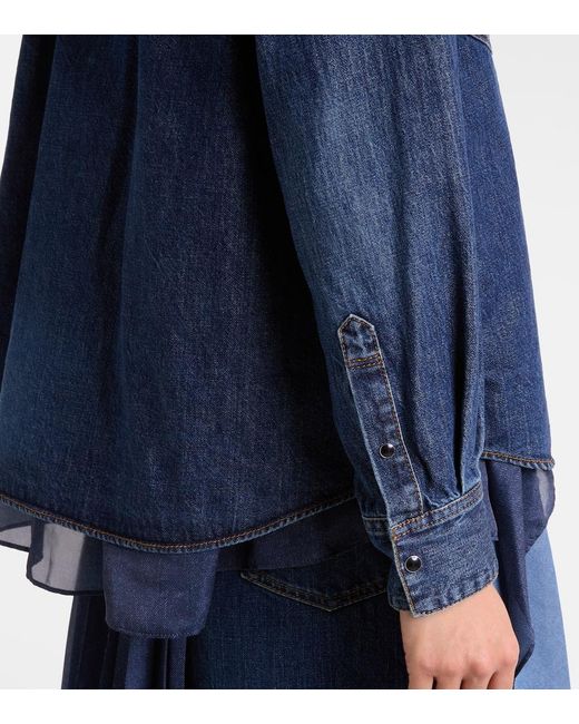 Sacai Blue Denim And Satin Shirt